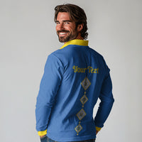 Personalised Ukrainian Tryzub Pattern Long Sleeve Polo Shirt