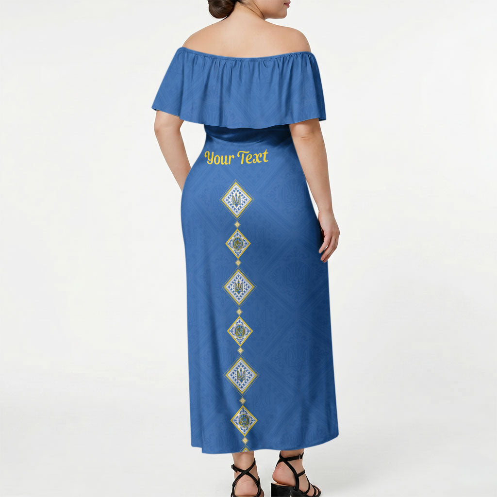 Personalised Ukrainian Tryzub Pattern Off Shoulder Maxi Dress