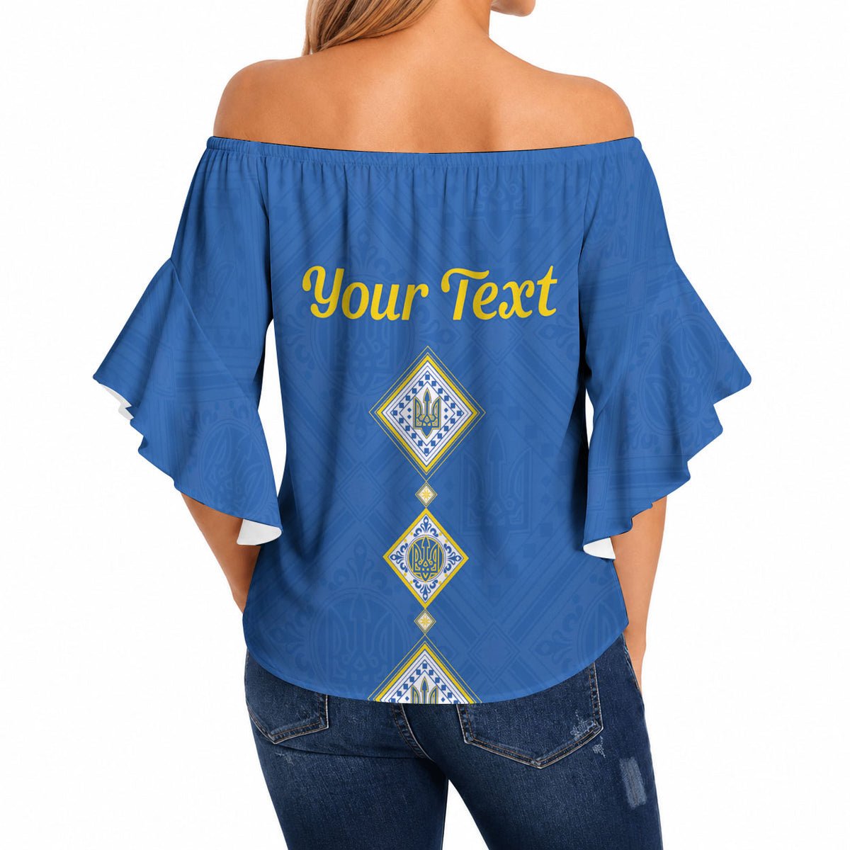 Personalised Ukrainian Tryzub Pattern Off Shoulder Wrap Waist Top