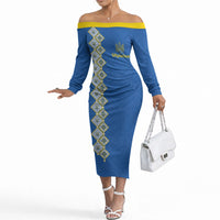 Personalised Ukrainian Tryzub Pattern Off The Shoulder Long Sleeve Dress