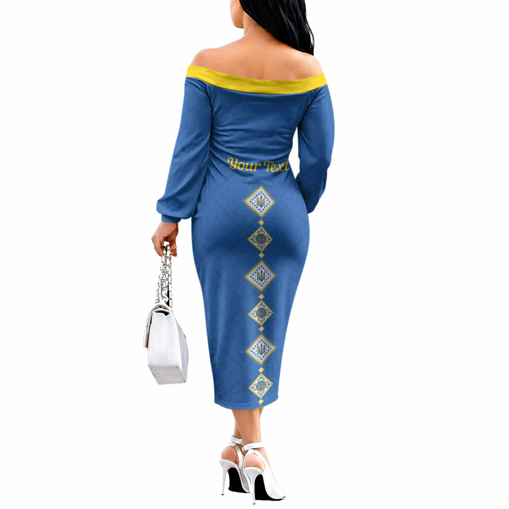 Personalised Ukrainian Tryzub Pattern Off The Shoulder Long Sleeve Dress