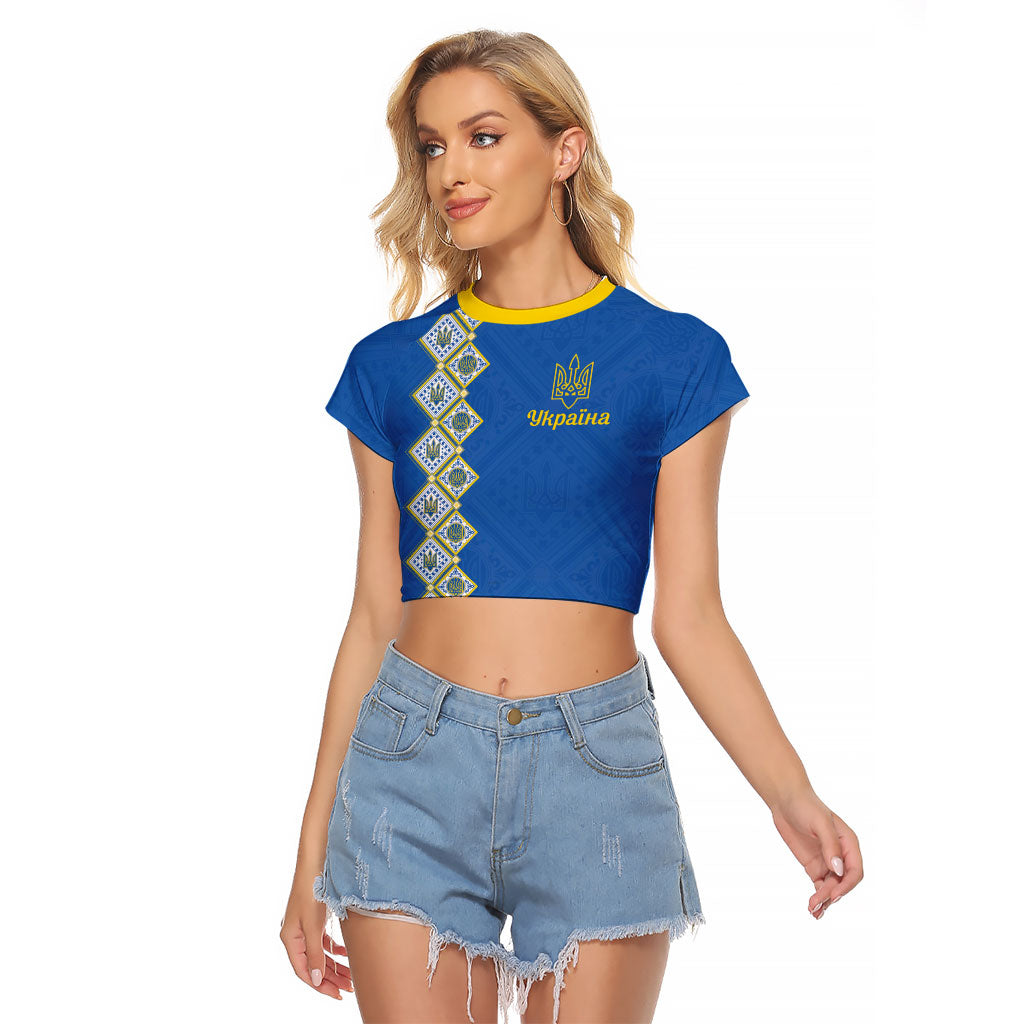 Personalised Ukrainian Tryzub Pattern Raglan Cropped T Shirt