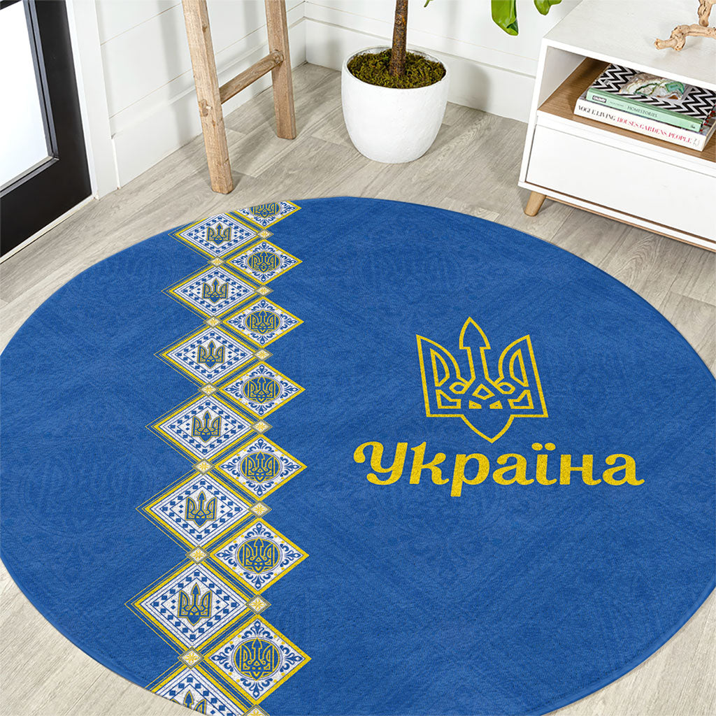 Ukrainian Tryzub Pattern Round Carpet