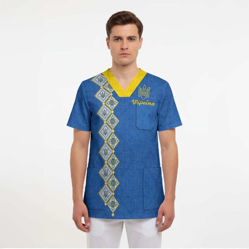 Personalised Ukrainian Tryzub Pattern Scrub Top