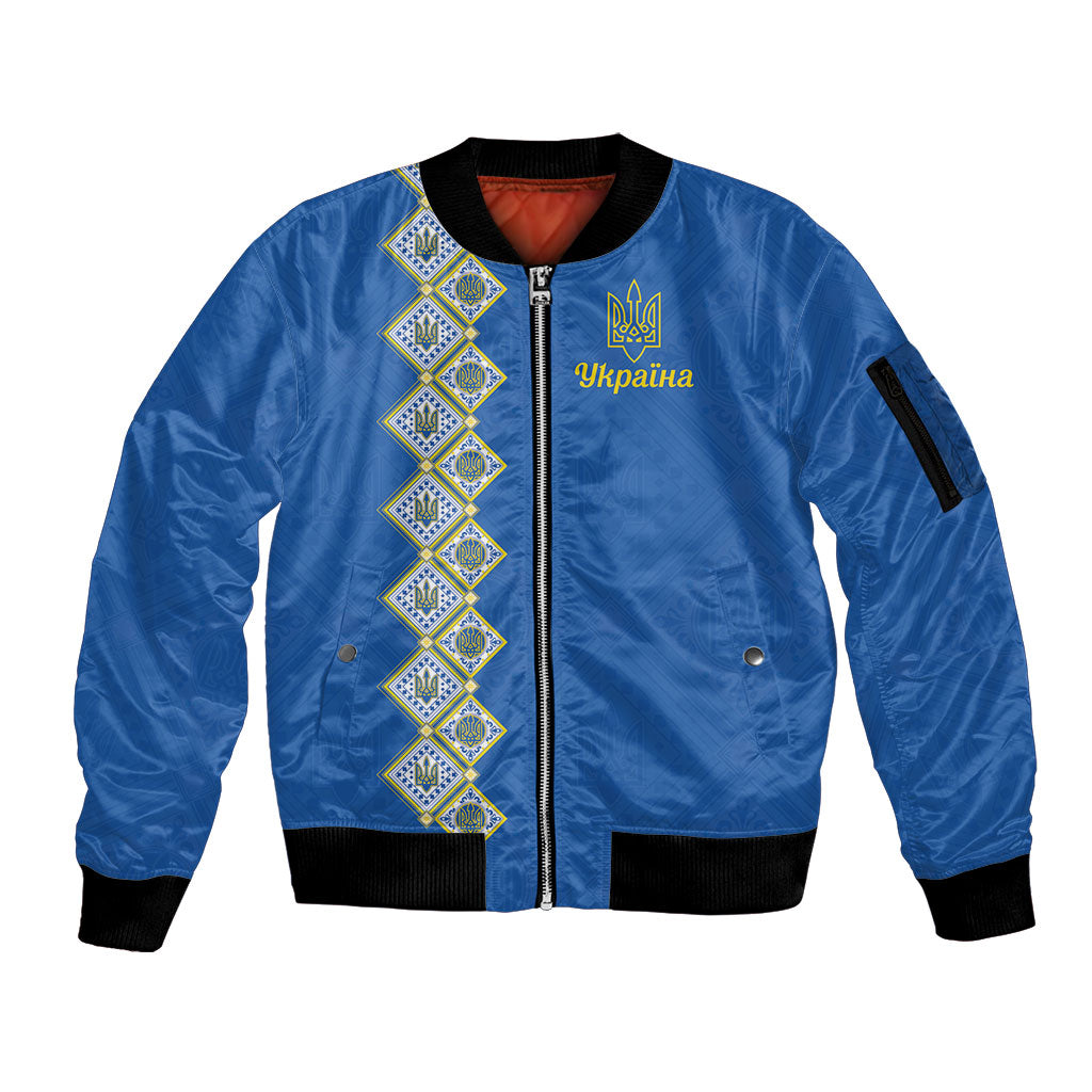 Personalised Ukrainian Tryzub Pattern Sleeve Zip Bomber Jacket
