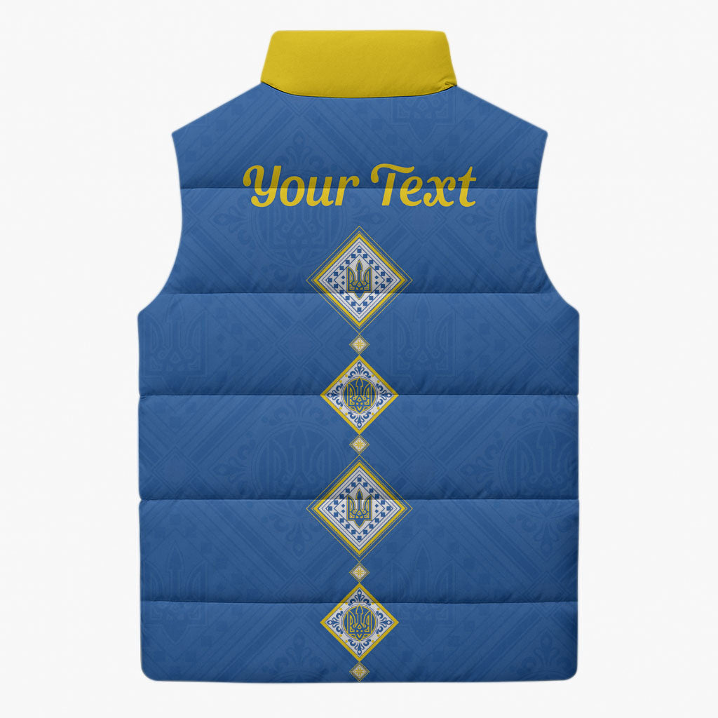 Personalised Ukrainian Tryzub Pattern Sleeveless Puffer Jacket