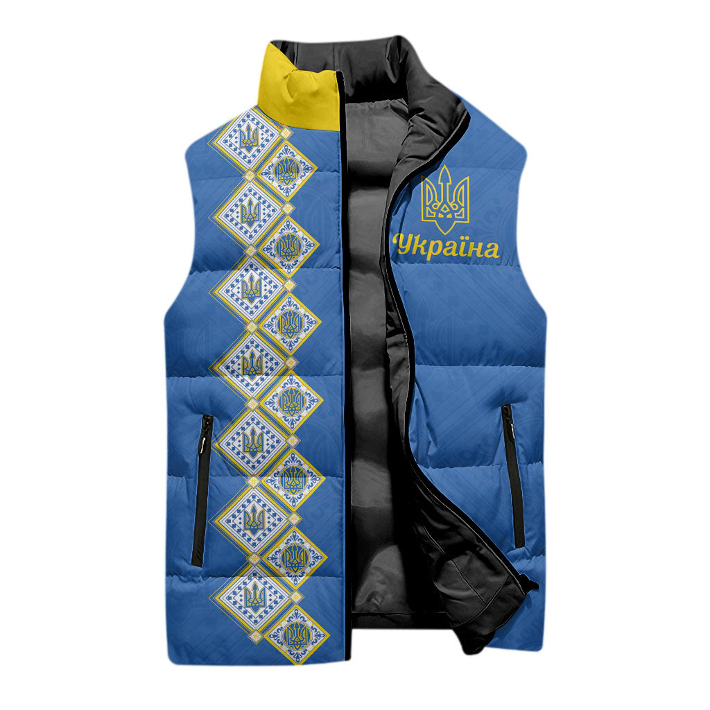 Personalised Ukrainian Tryzub Pattern Sleeveless Puffer Jacket