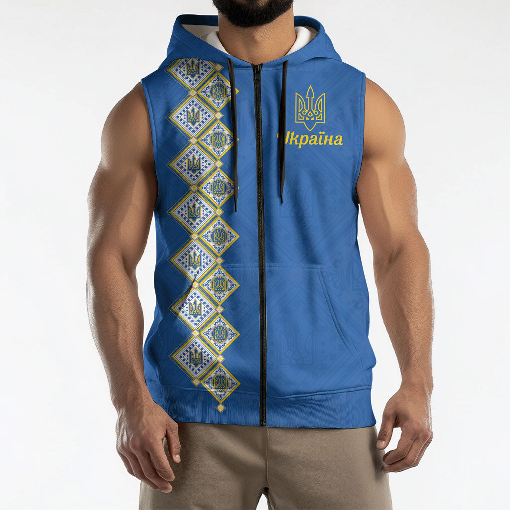 Personalised Ukrainian Tryzub Pattern Sleeveless Zip Hoodie