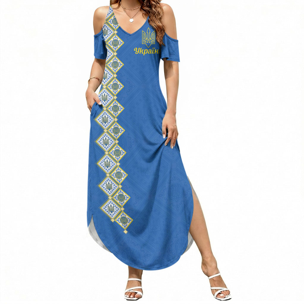 Personalised Ukrainian Tryzub Pattern Summer Maxi Dress