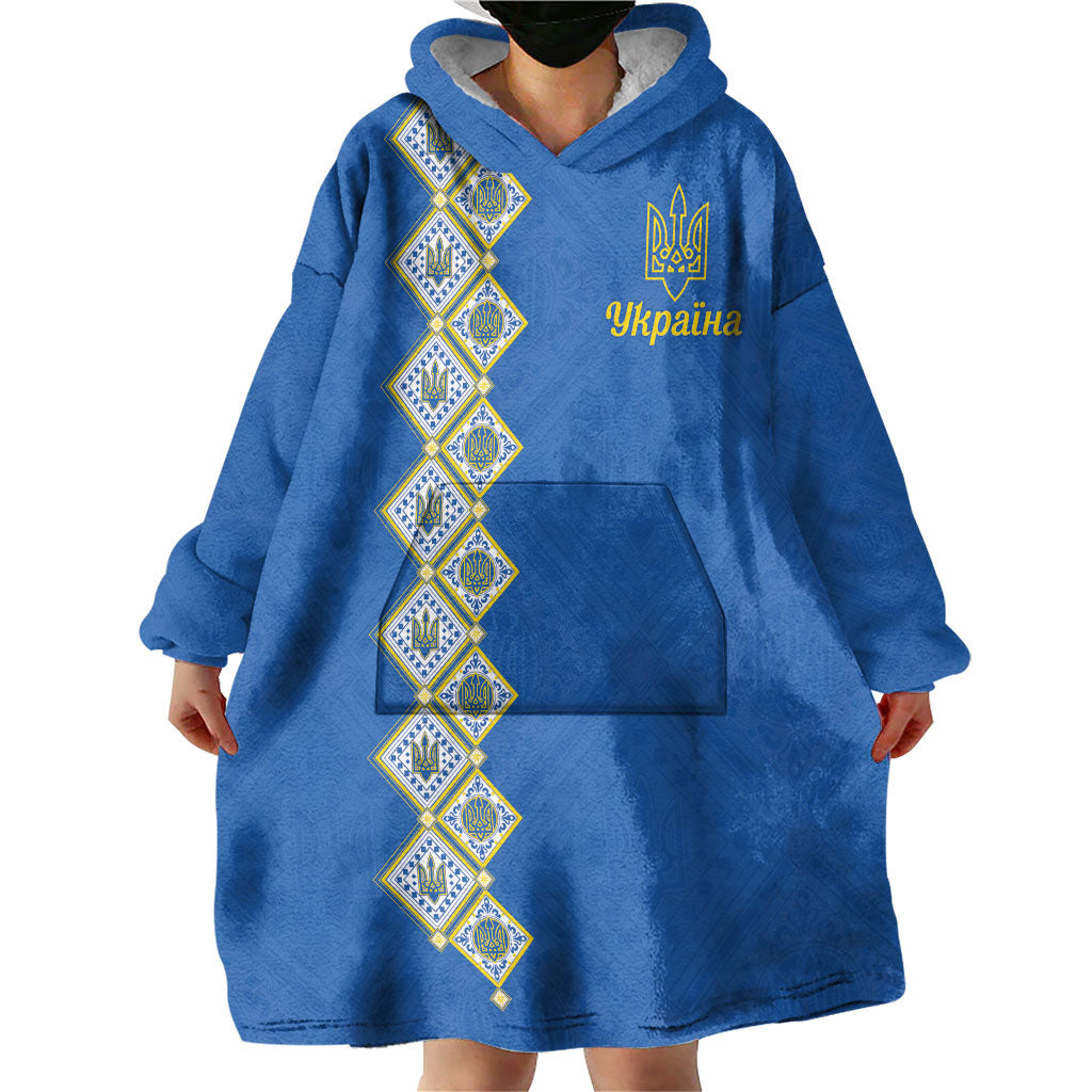 Personalised Ukrainian Tryzub Pattern Wearable Blanket Hoodie