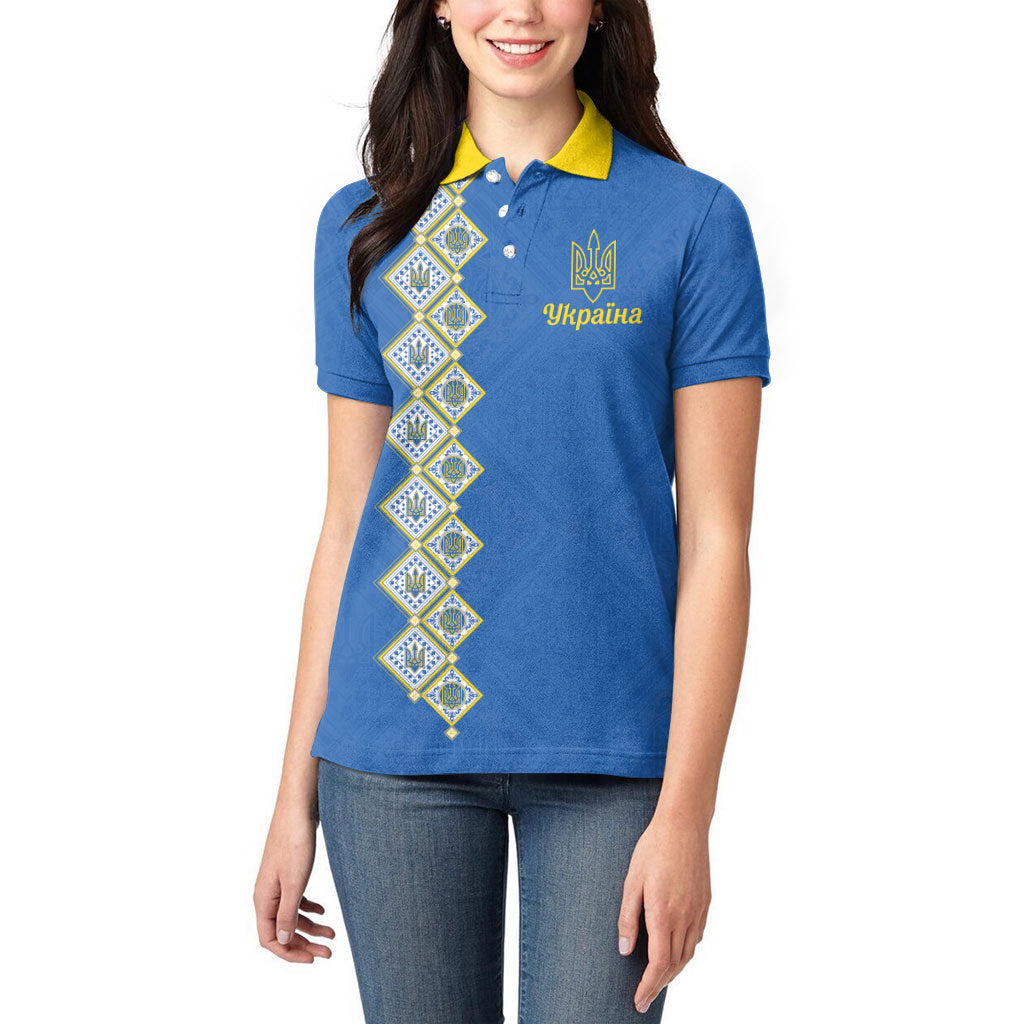 Personalised Ukrainian Tryzub Pattern Women Polo Shirt