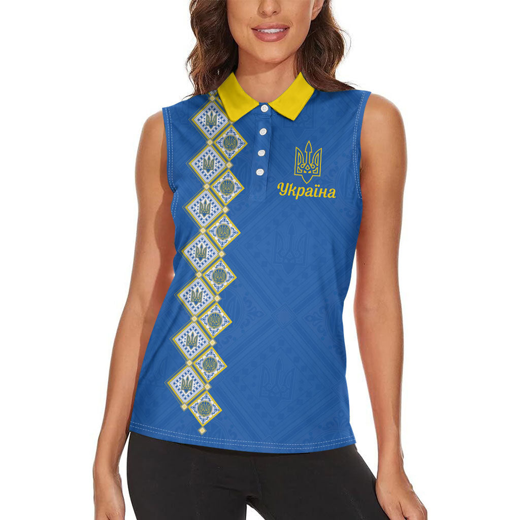 Personalised Ukrainian Tryzub Pattern Women Sleeveless Polo Shirt