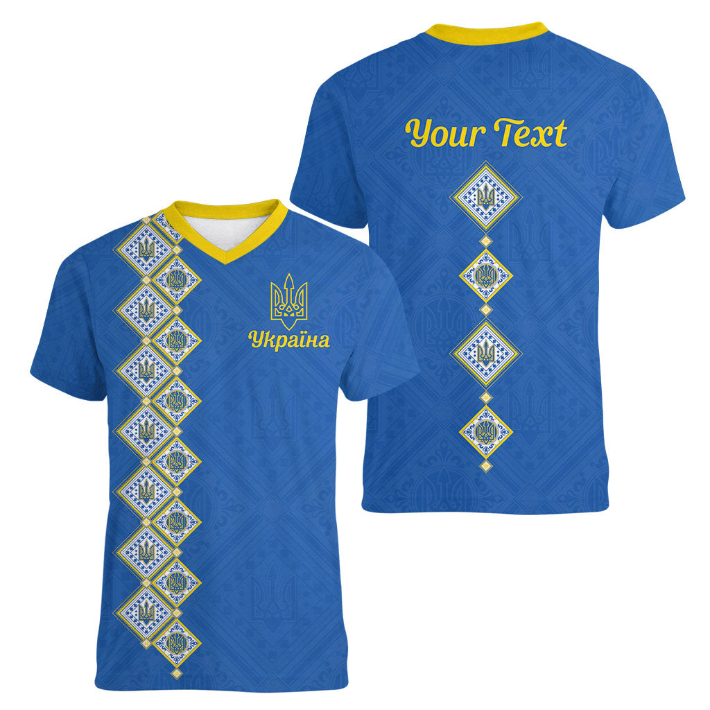 Personalised Ukrainian Tryzub Pattern Women V-Neck T-Shirt