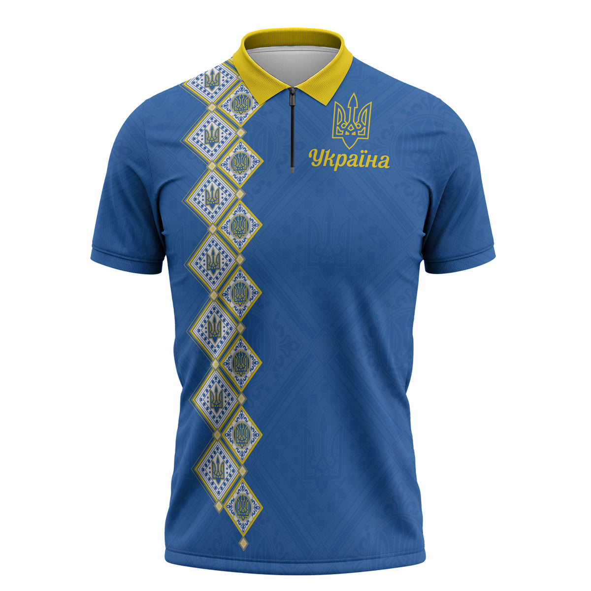 Personalised Ukrainian Tryzub Pattern Zipper Polo Shirt