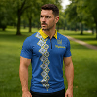 Personalised Ukrainian Tryzub Pattern Zipper Polo Shirt