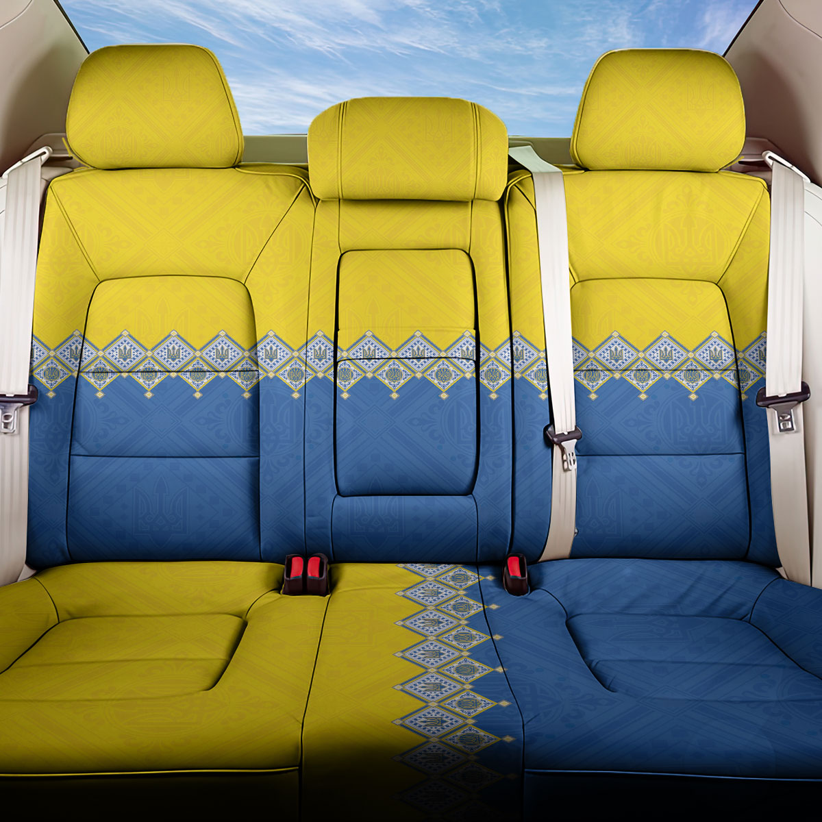 Ukraine Trident Symbol Back Car Seat Cover Ukrainian Flag Inspired