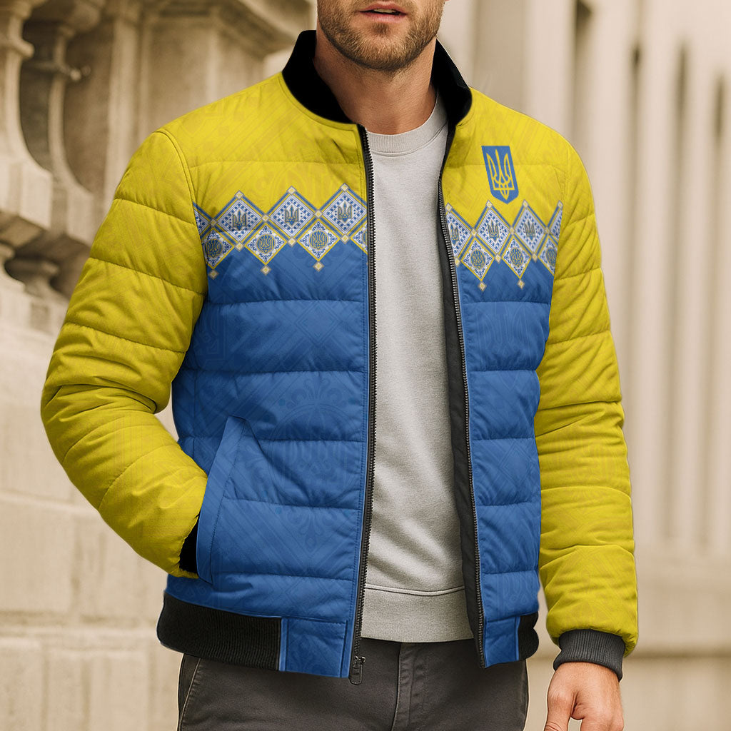 Ukraine Trident Symbol Bomber Puffer Jacket Ukrainian Flag Inspired