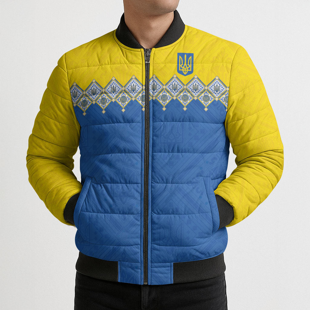 Ukraine Trident Symbol Bomber Puffer Jacket Ukrainian Flag Inspired