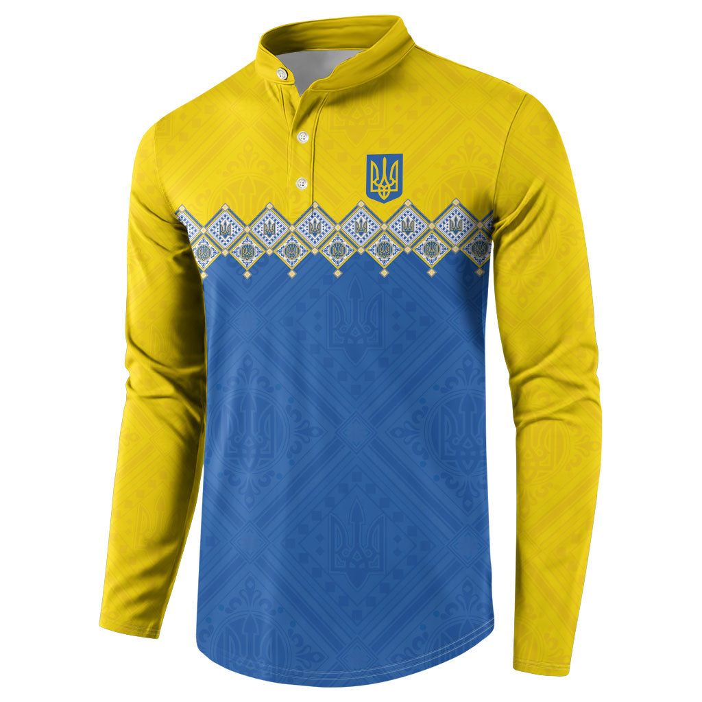 Ukraine Trident Symbol Button Sweatshirt Ukrainian Flag Inspired