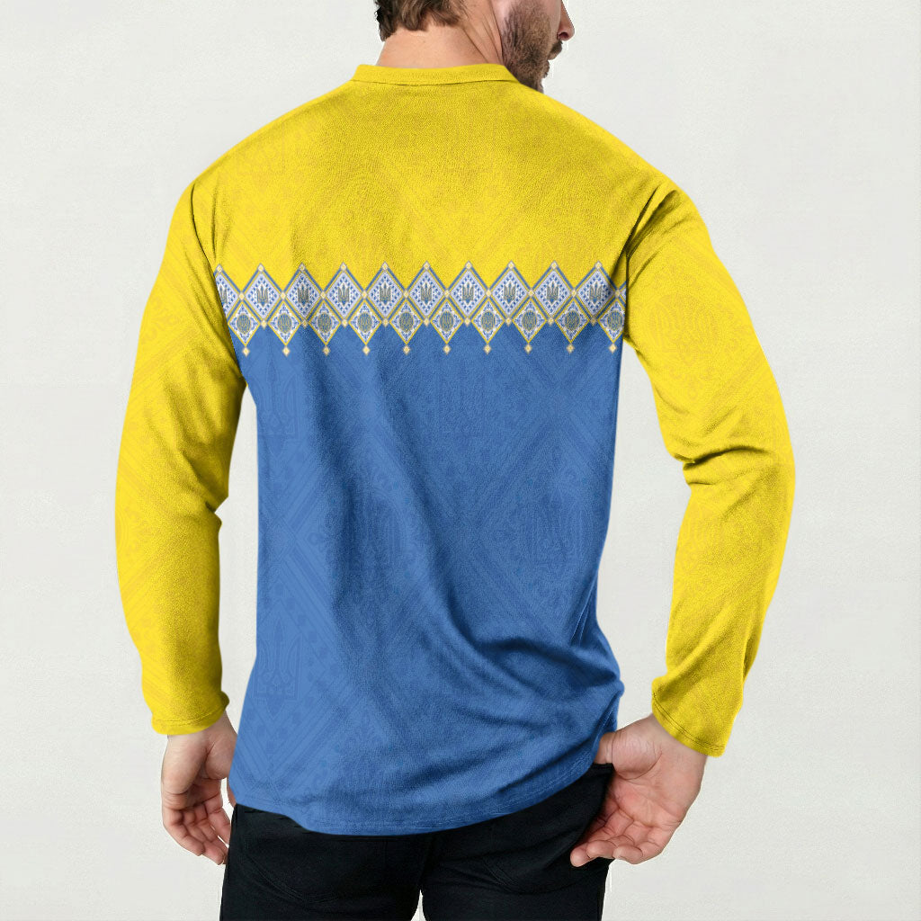 Ukraine Trident Symbol Button Sweatshirt Ukrainian Flag Inspired
