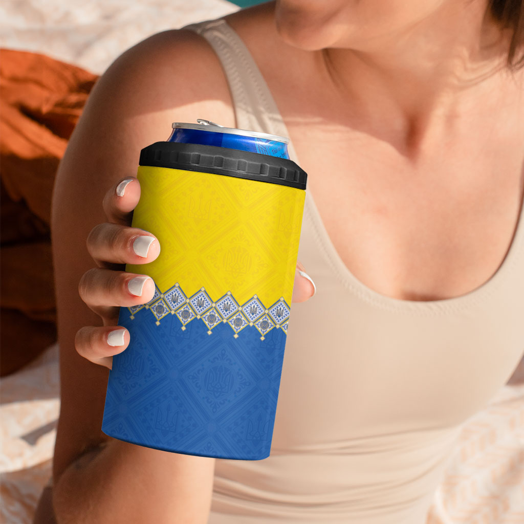 Ukraine Trident Symbol 4 in 1 Can Cooler Tumbler Ukrainian Flag Inspired