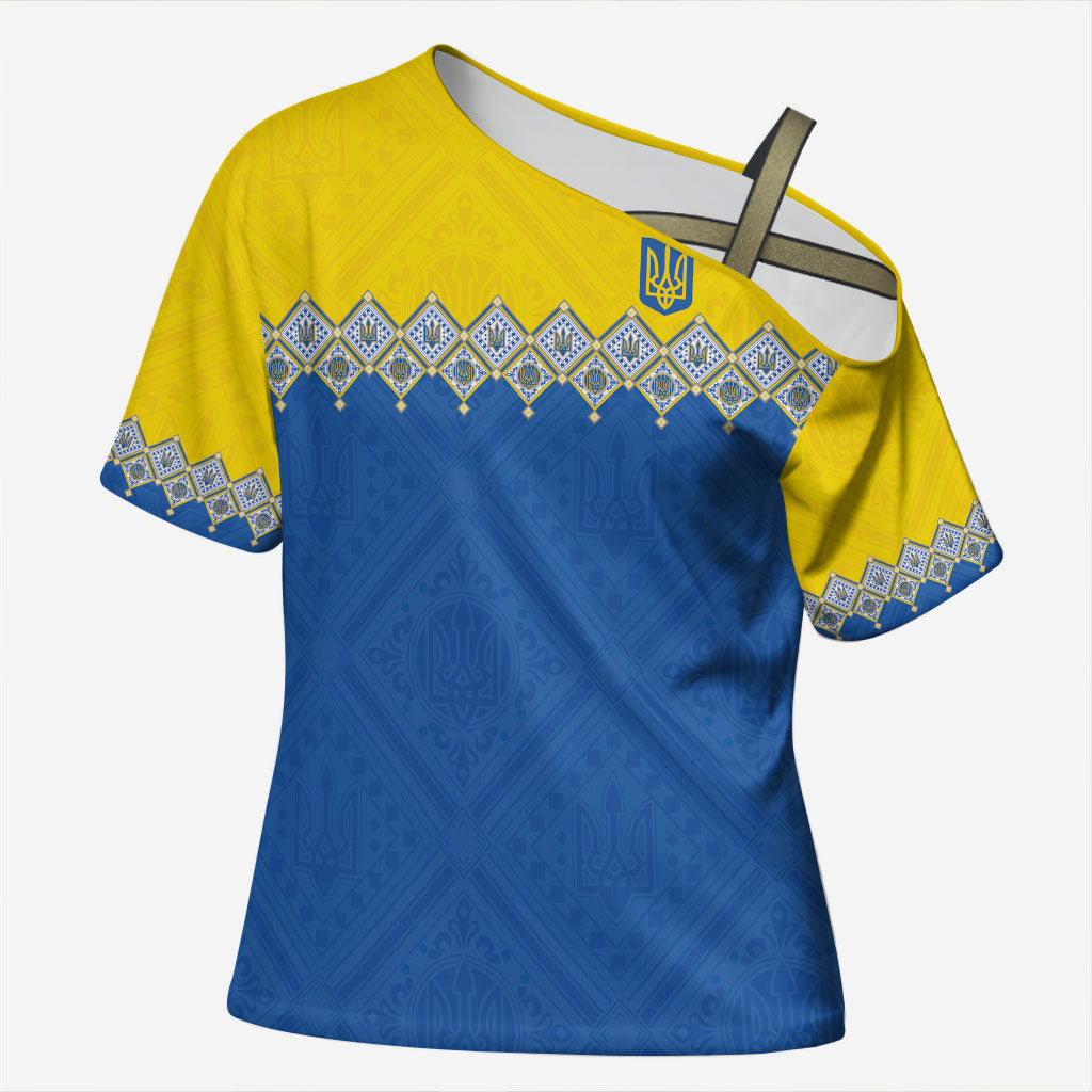 Ukraine Trident Symbol Cross Shoulder Shirt Ukrainian Flag Inspired