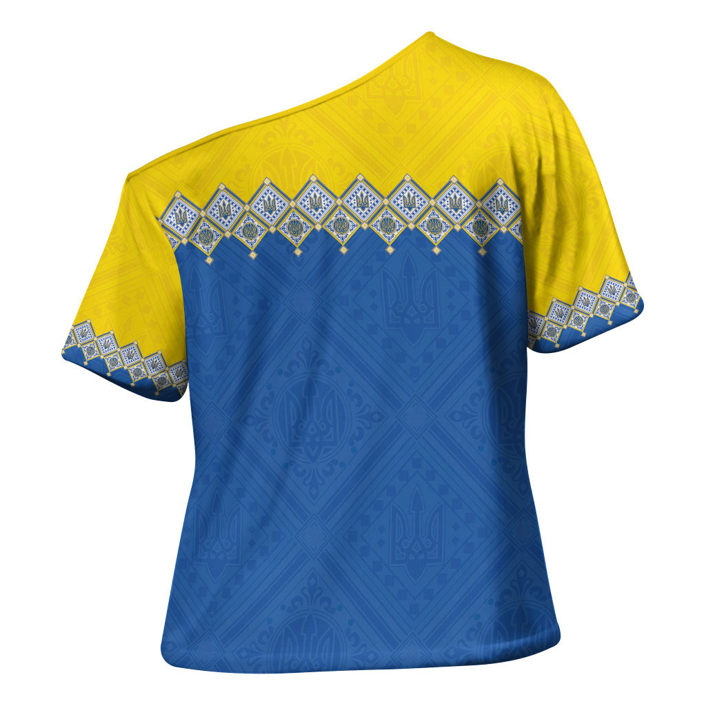 Ukraine Trident Symbol Cross Shoulder Shirt Ukrainian Flag Inspired