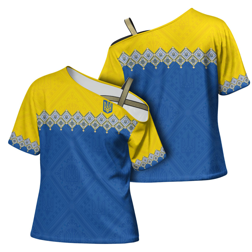 Ukraine Trident Symbol Cross Shoulder Shirt Ukrainian Flag Inspired