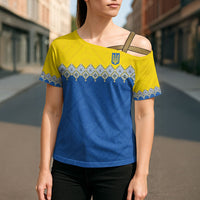 Ukraine Trident Symbol Cross Shoulder Shirt Ukrainian Flag Inspired