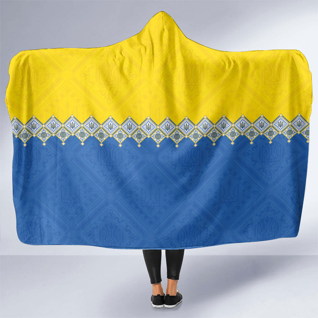 Ukraine Trident Symbol Hooded Blanket Ukrainian Flag Inspired