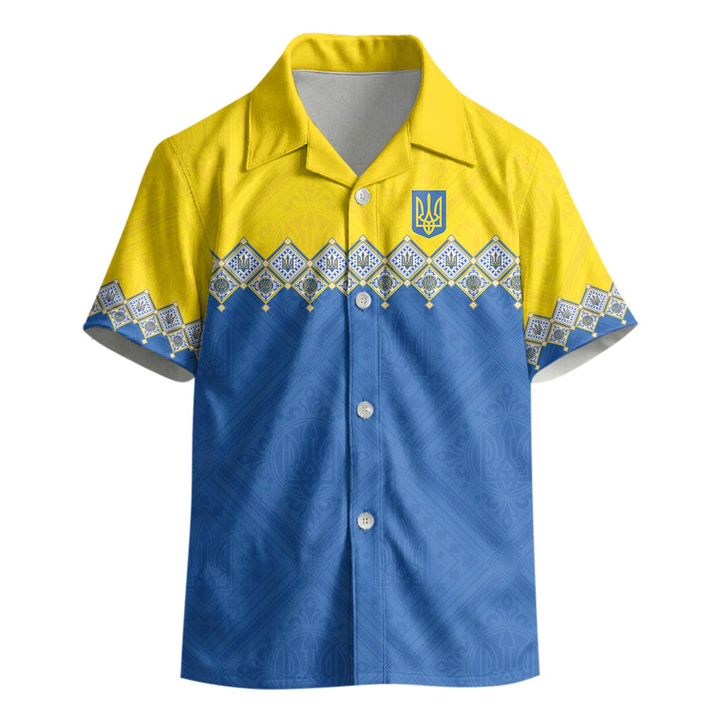 Ukraine Trident Symbol Kid Hawaiian Shirt Ukrainian Flag Inspired