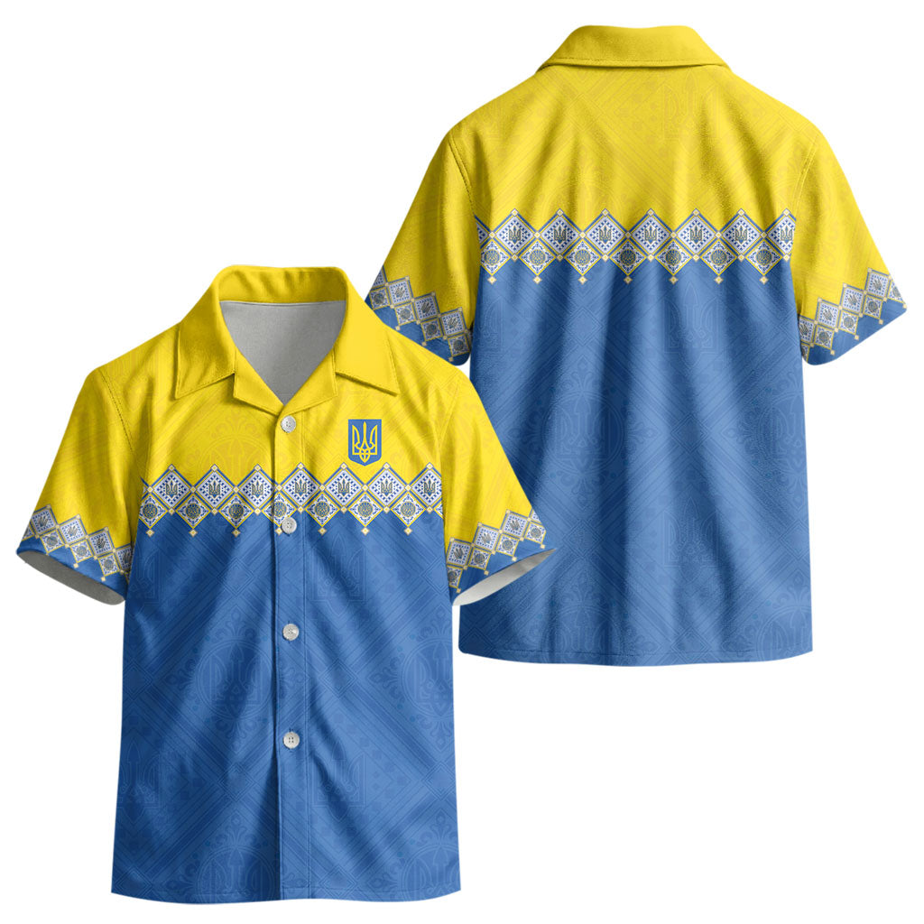 Ukraine Trident Symbol Kid Hawaiian Shirt Ukrainian Flag Inspired