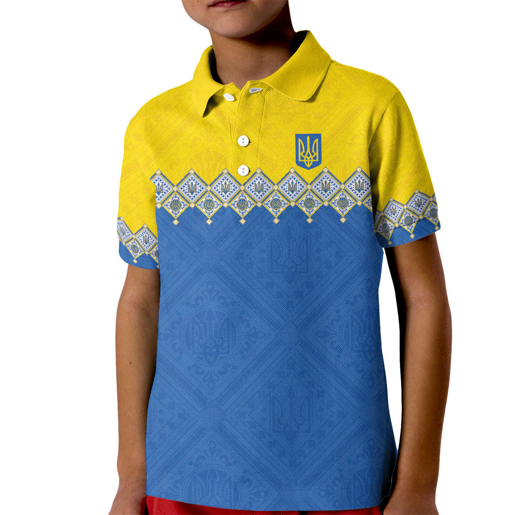Ukraine Trident Symbol Kid Polo Shirt Ukrainian Flag Inspired
