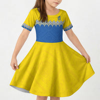 Ukraine Trident Symbol Kid Short Sleeve Dress Ukrainian Flag Inspired