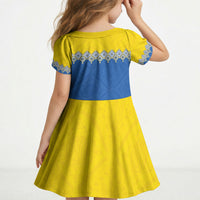 Ukraine Trident Symbol Kid Short Sleeve Dress Ukrainian Flag Inspired