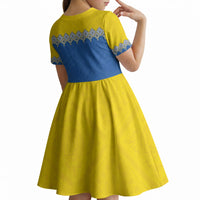Ukraine Trident Symbol Kid Short Sleeve Dress Ukrainian Flag Inspired