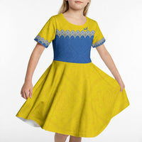 Ukraine Trident Symbol Kid Short Sleeve Dress Ukrainian Flag Inspired