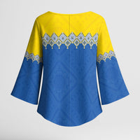 Ukraine Trident Symbol Kimono Sleeve Blouse Ukrainian Flag Inspired