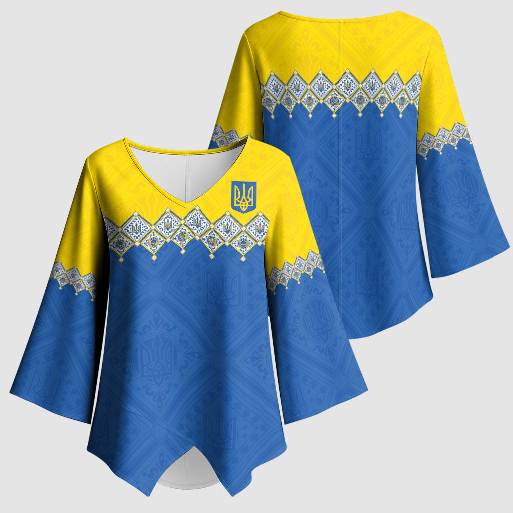 Ukraine Trident Symbol Kimono Sleeve Blouse Ukrainian Flag Inspired