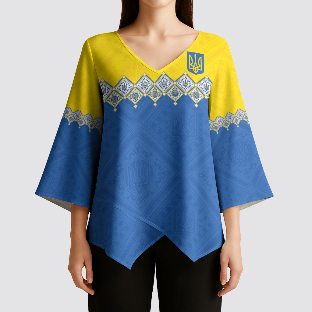 Ukraine Trident Symbol Kimono Sleeve Blouse Ukrainian Flag Inspired