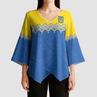 Ukraine Trident Symbol Kimono Sleeve Blouse Ukrainian Flag Inspired