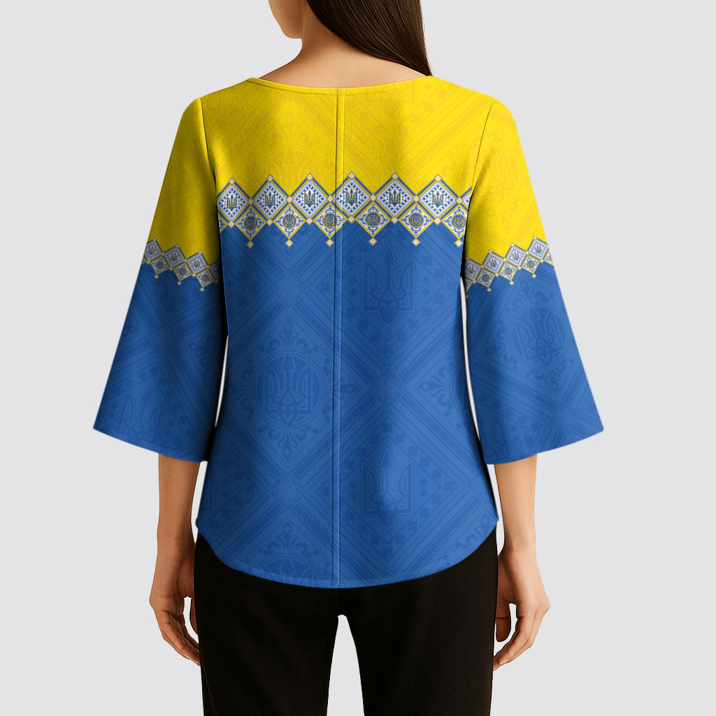 Ukraine Trident Symbol Kimono Sleeve Blouse Ukrainian Flag Inspired