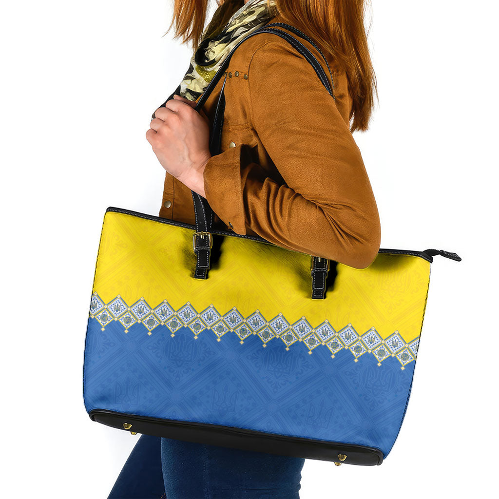 Ukraine Trident Symbol Leather Tote Bag Ukrainian Flag Inspired