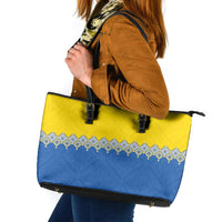 Ukraine Trident Symbol Leather Tote Bag Ukrainian Flag Inspired