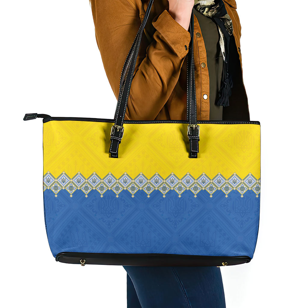 Ukraine Trident Symbol Leather Tote Bag Ukrainian Flag Inspired