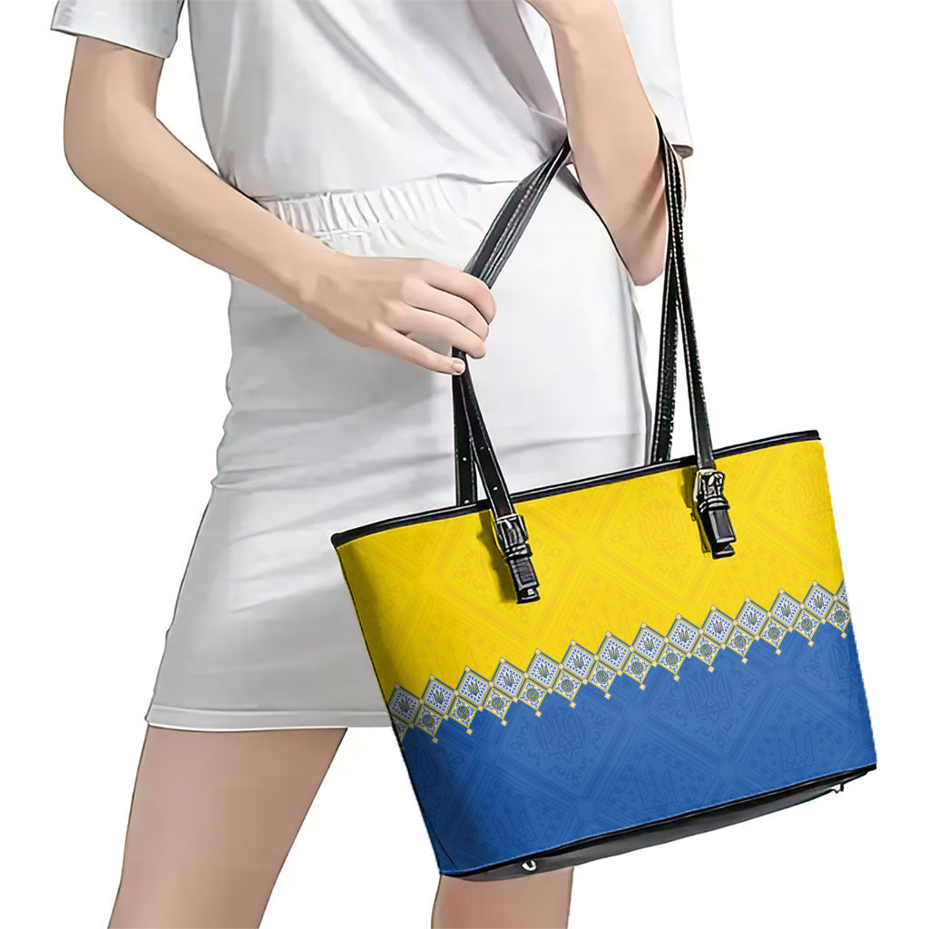Ukraine Trident Symbol Leather Tote Bag Ukrainian Flag Inspired
