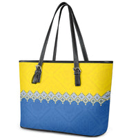Ukraine Trident Symbol Leather Tote Bag Ukrainian Flag Inspired