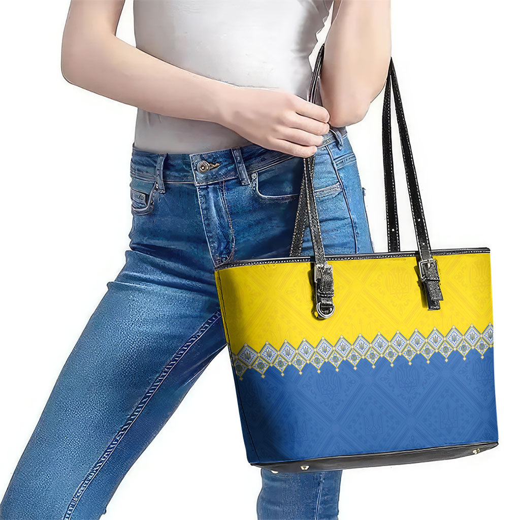 Ukraine Trident Symbol Leather Tote Bag Ukrainian Flag Inspired