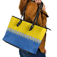 Ukraine Trident Symbol Leather Tote Bag Ukrainian Flag Inspired