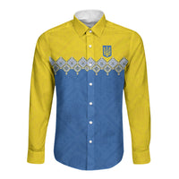 Ukraine Trident Symbol Long Sleeve Button Shirt Ukrainian Flag Inspired